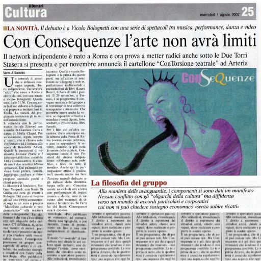 Il Domani Inserto de La Stampa di bologna Agosto2007